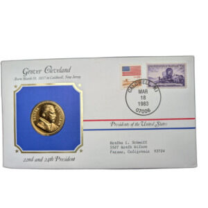 Grover Cleveland – 1983 Collector Cover – 24k Gold Electroplated Medal
